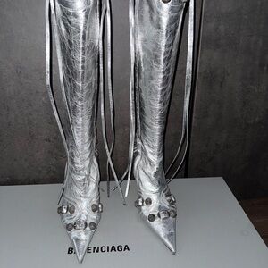 Balenciaga Metallic Silver Heeled Boots